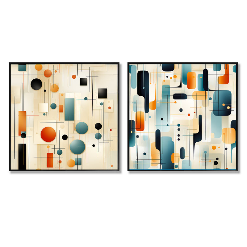 Urban Tones - bleu, beige, éclectique et chic - Ensemble de 2 collages carrés à formes abstraites, Toile tendue