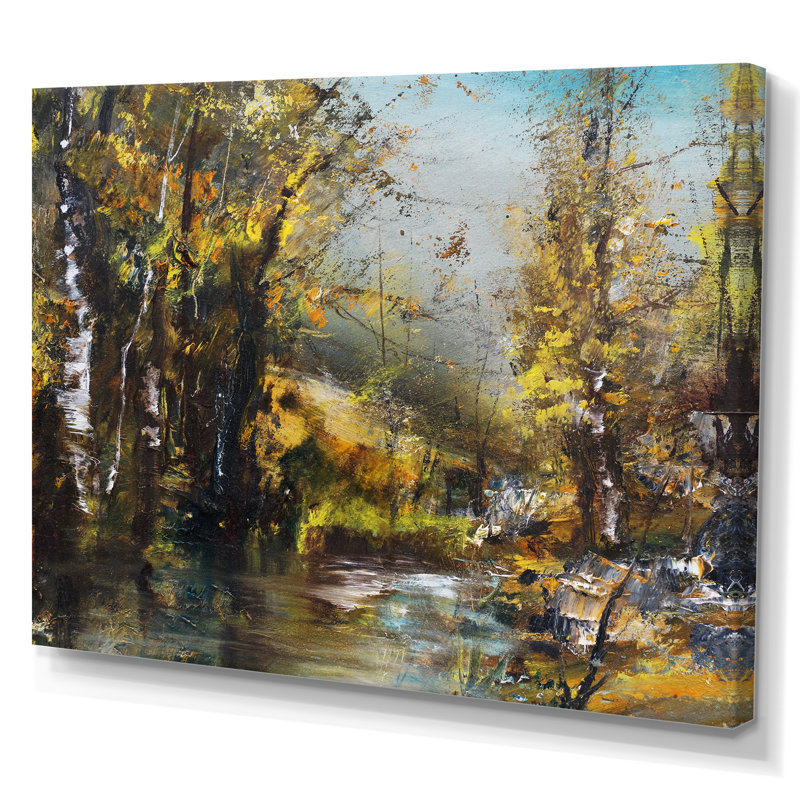 Birch Trees by the Creek - reproduction d'art sur toile, H 12 po x l 20 po x P 1 po, Toile tendue