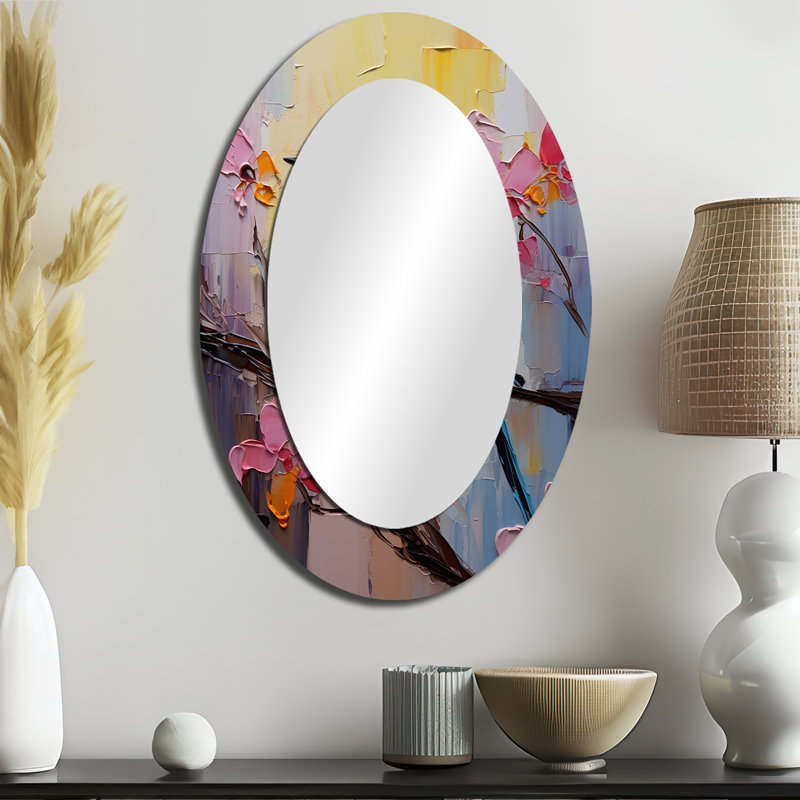 Oiseau bleu, peinture sérénade - animaux, miroir décoratif ovale sur métal, 36 po x 24 po