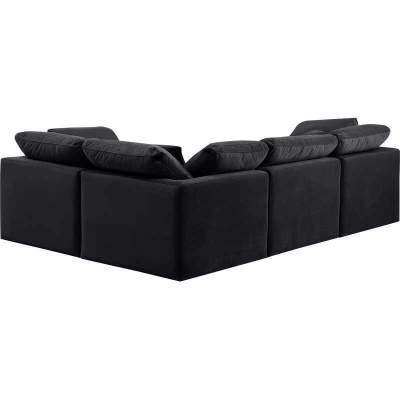 Itala Velvet L-Shaped Sectional Reversible, Black Velvet