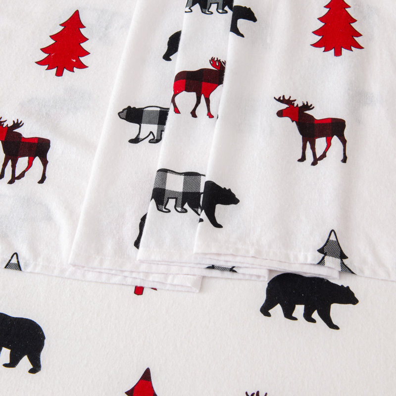 King Gray Deer and Trees Cotton Flannel Sheet Set