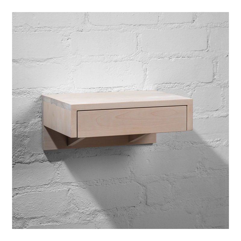Perkin - Small Floating Nightstand White Finish With Drawer, Solid Wood Wall Drawer