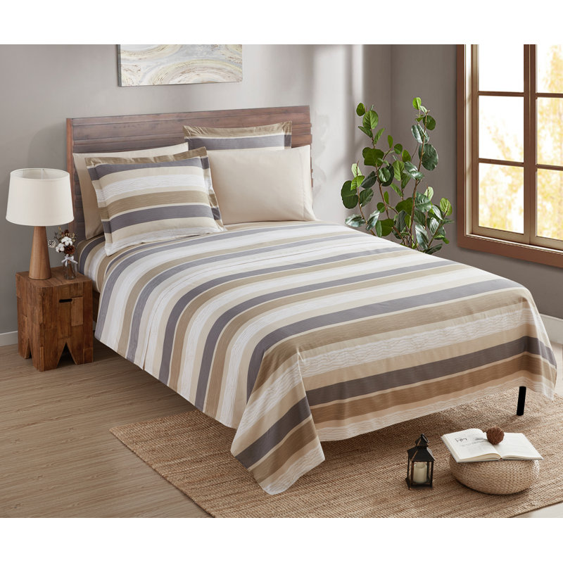 Ultra Soft Microfiber Sheet Set, California King Sheet Set with 4 Pillowcases, Brown Striped