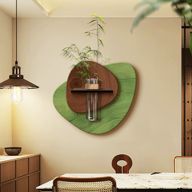 Art mural vert et vert en forme de grès, H 17,32 po x l 19,69 po