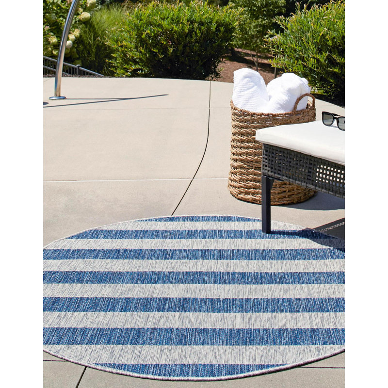 Simoes Striped Indoor / Outdoor Rug, Round 10'8"