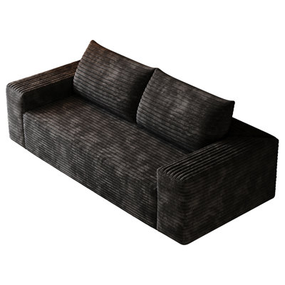 Canapé 63 po 2 places, tissu velours côtelé, sièges profonds, canapé causeuse confortable, sans assemblage, 1 pièce pour salon, chambre à coucher, salle de conférence, appartement, noir