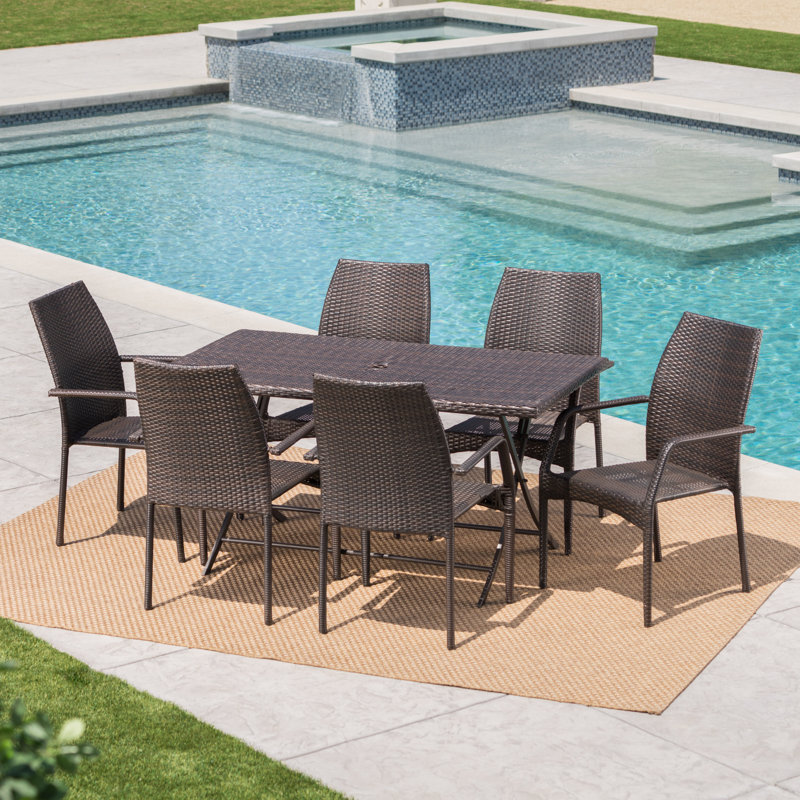 Jazzi 6 - Person Wicker Patio Dining Set with Rectangular Table