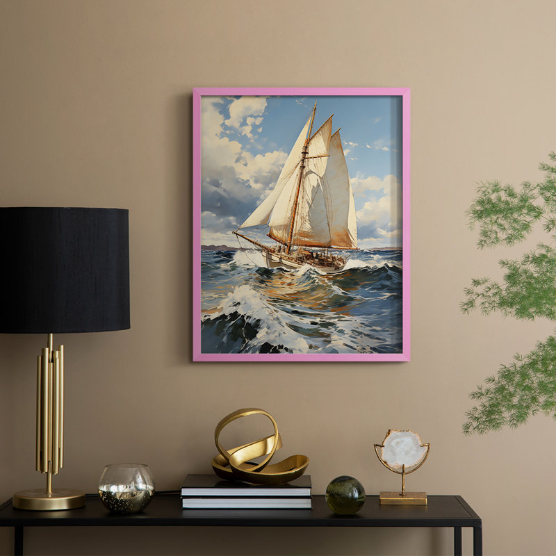 NAUTICAL Series CCCLIX Framed Print - Solid Wood, Pink, 30" H x 24" W