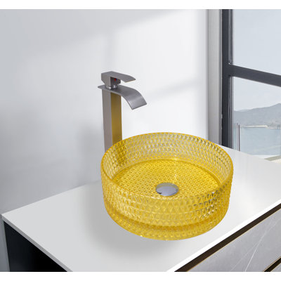 Lavabo de salle de bain rond en verre texturé 16 po Scotch - Collection Timeless