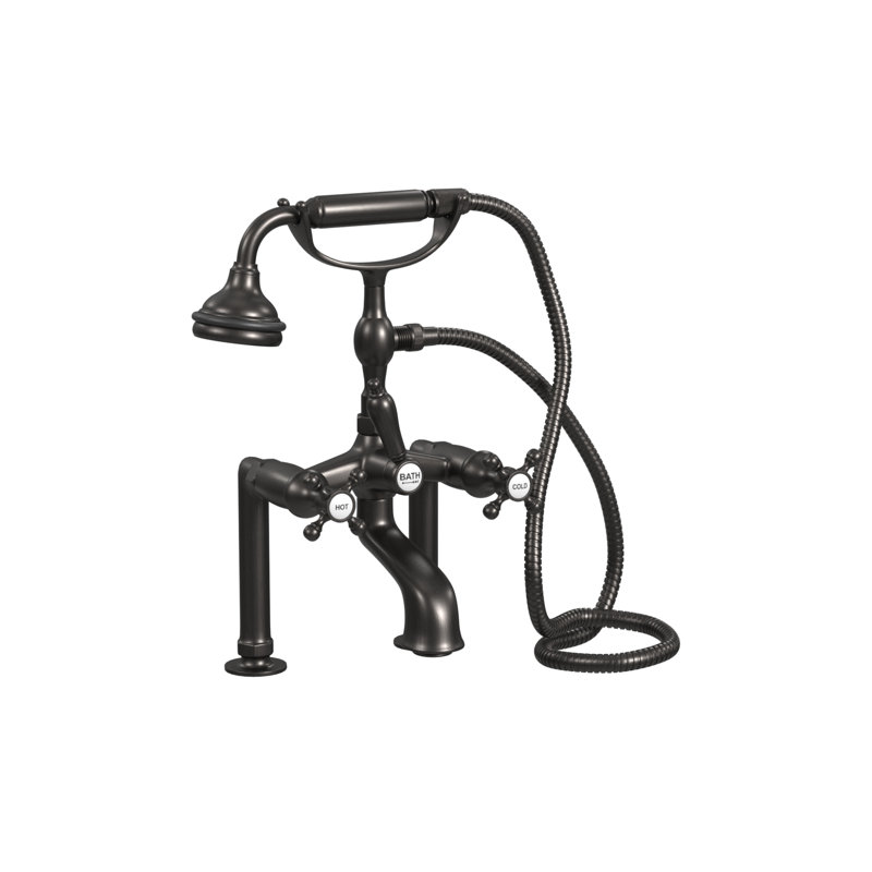 Garniture de robinet de baignoire à pattes à deux poignées avec douche à main à fixation sur le comptoir, Bronze antique