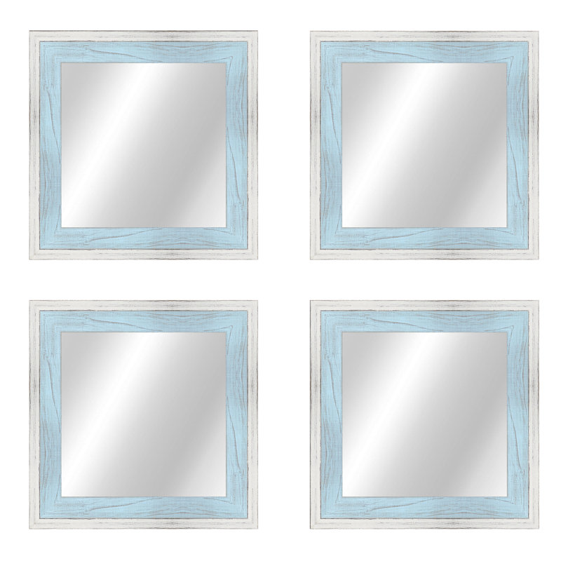 Bois naturel, 20,5 po x 20,5 po, Blanc / bleu ciel