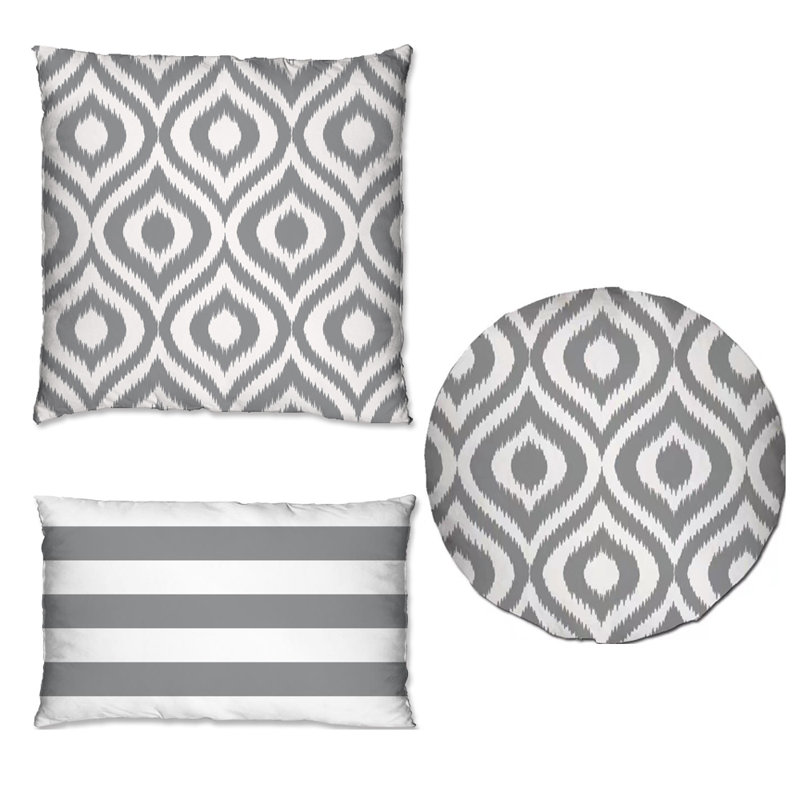 3 Piece Anwen Cotton Indoor / Outdoor Throw Cushion With Filling, Grey