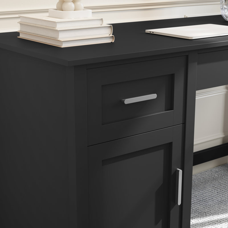 Martha Stewart Teague Shaker Style Home Office Desk with Storage, Black