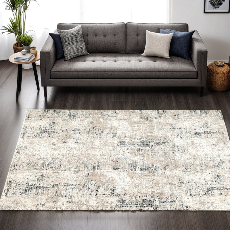Toer Medium Area Rug, Abstract Impression Art, Machine Woven, Gray, Rectangle 8' x 10'