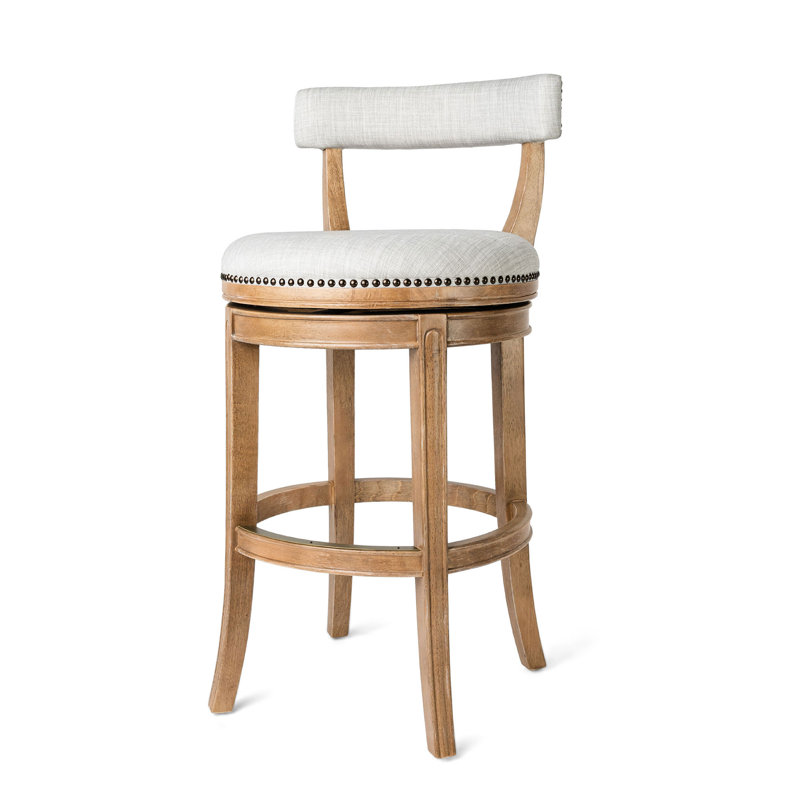 Alexander 31-Inch Weathered Oak Swivel Bar Stool with Upholstered Seat