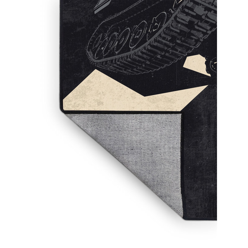 Machine Washable Potts Armored Personnel Carrier Industrial Rug in Gray – Black Binding, 5x7