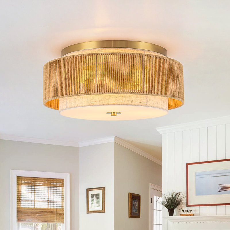 Plafonnier encastré 3 lumières en rotin naturel