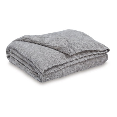 Tela Throw Blanket Set Of 3, Machine Knitted, Textured Gray Polyester