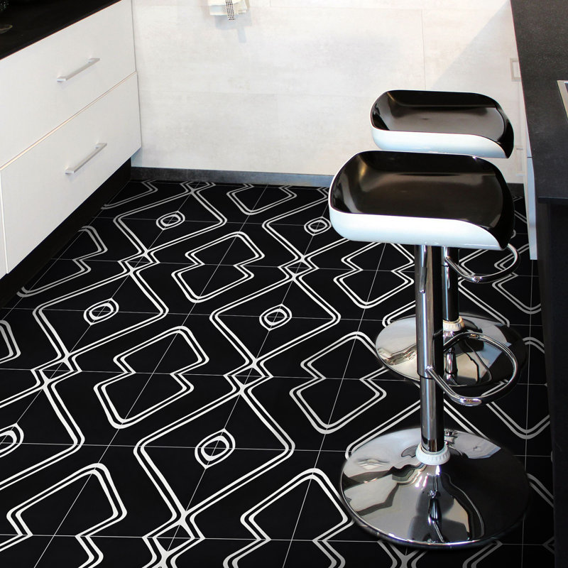 Chawen 8" x 8" Wall & Floor Singular Tile, Black/White