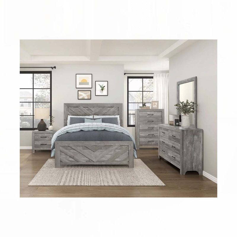 Lit plateforme en bois, Brun rustique, Grand lit