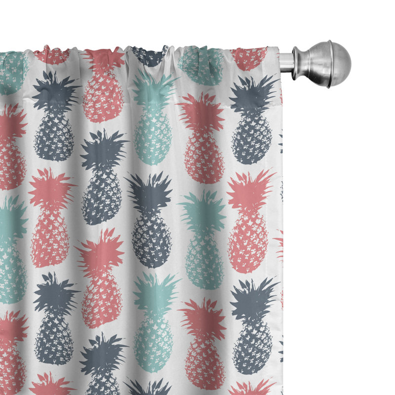 Rideaux 4 panneaux Dakota Fields, toile de fond minimale estampée, corail blanc turquoise, L 56 po x L 63 po