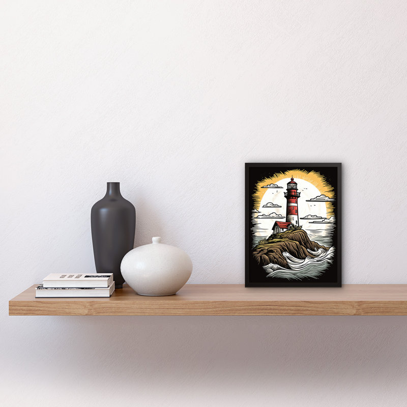 Marienthal Lighthouse on Cliff Old School USA Tattoo Ink Body Rockabilly Americana 1 Piece Single Picture Frame Wall Art