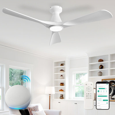 Ventilateur de plafond encastré en bois 42 pouces avec lumières et télécommande, ventilateur d'intérieur à 3 pales à intensité variable fonctionnant avec la télécommande Alexa
