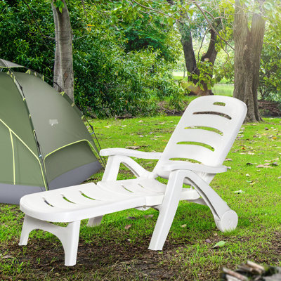 Lounge Chair With Adjustable Back - Folding Tanning For Patio, Pool, Beach Rustic Style 5 Level White Wide Garden