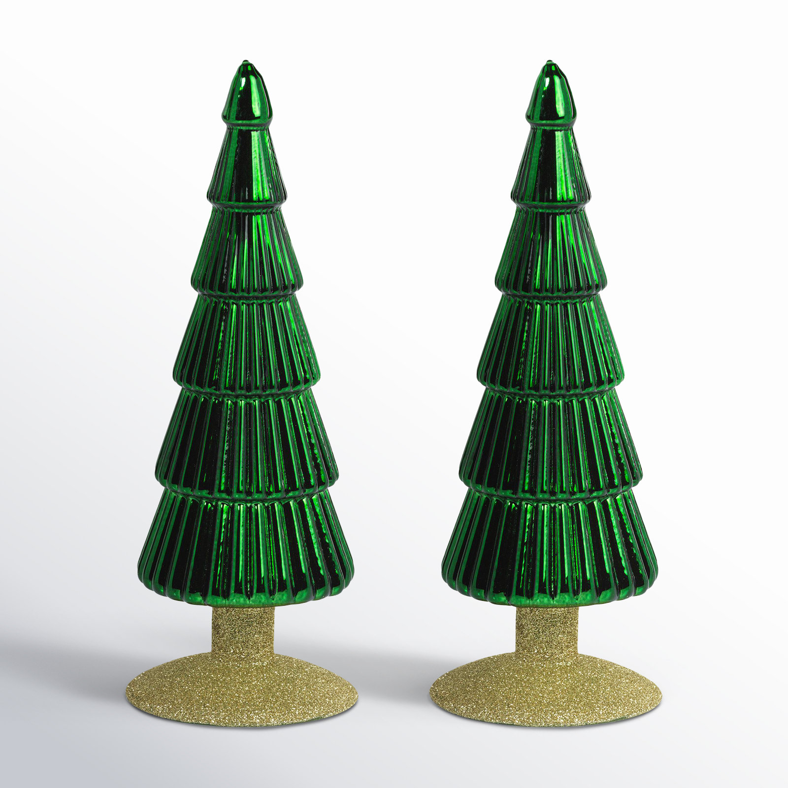 Halette 2-Piece Red Glass Tabletop Tree Set, 9.5" H x 3.5" W x 3.5" D, Green/Gold