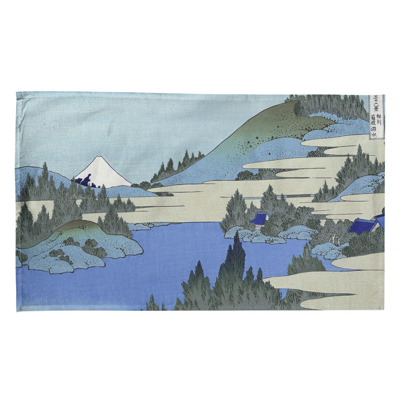 Serviette à thé le lac à Hakone dans la province de Sagami, Polyester sergé, bleu