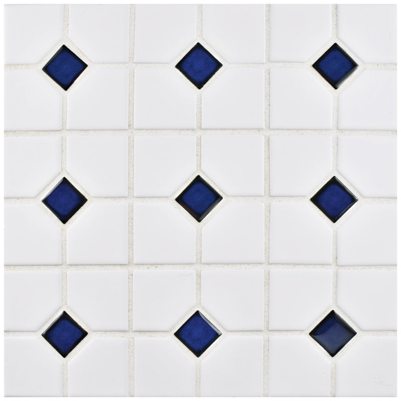 Oxford 11" x 11" Porcelain Honeycomb Mosaic Wall & Floor Tile, Blue/White