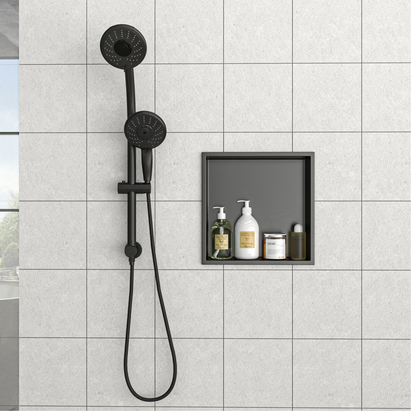 Stainless Steel Shower Niche, Gunmetal Black, 3.94" H x 12" W x 12" D, Gunmetal Black