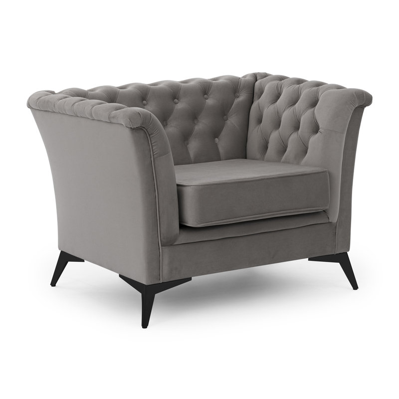 Whitby Velvet Chesterfield Chair, Grey, Black