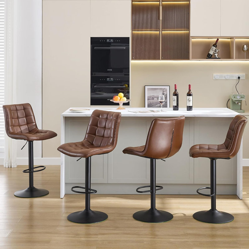 Tabouret de bar pivotant à hauteur réglable avec dossier pour îlot de cuisine, Brun, 4