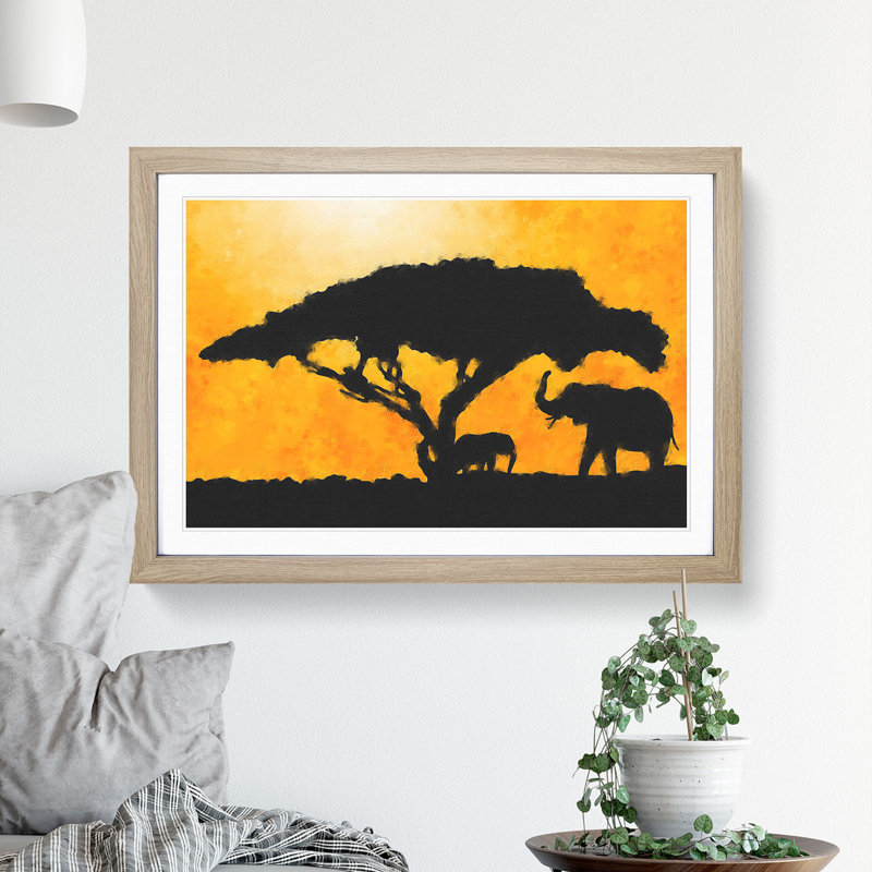 Mother and Baby Elephant Vol.2 - Framed Print, 27cm H x 36cm W x 2cm D, Oak Framed