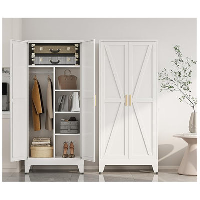 71-inch metal wardrobe, cabinet with hanging rods, featuring 2 doors and multiple shelves, suitable for bedrooms, laundry rooms, and office filing cab by Wrought Studio
