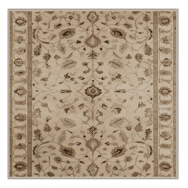 Tapis brun Tabriz lavable à la machine, Carré 7 pi