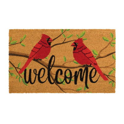 30x18 Natural Coir Fiber and PVC Non Slip Outdoor Doormat with Weather Resistant Textured Surface and Heavy Duty Backing - Cardinals