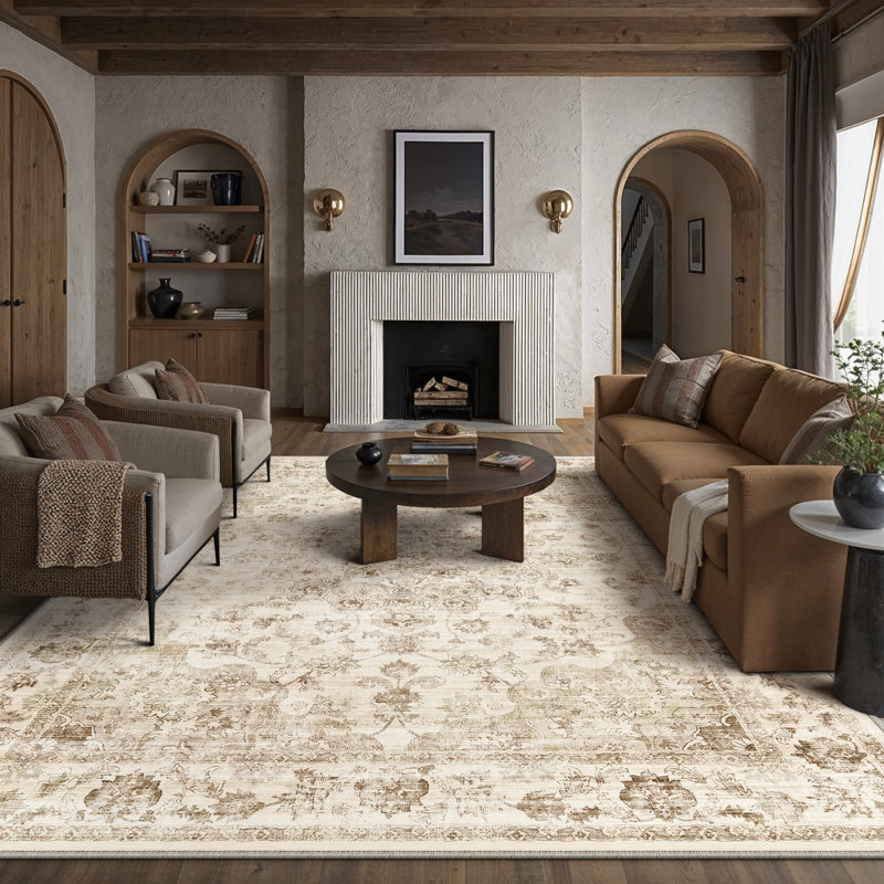 Girven Oriental Beige Area Rug, Rectangle 3'4" x 5'