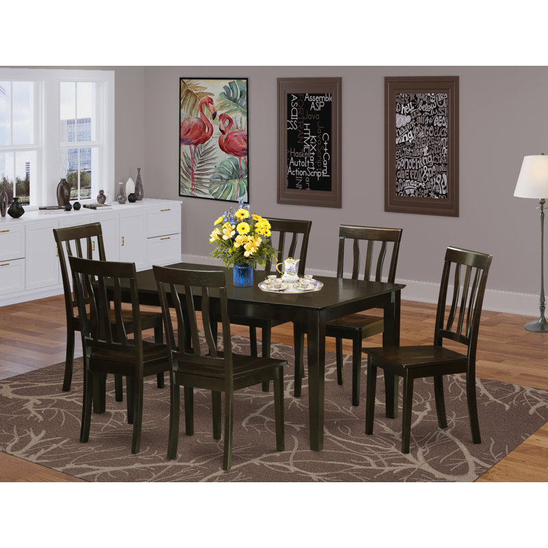 7 Piece Kitchen Table & Chairs Set Consist of a Rectangle Dining Room Table and 6 Dining Chairs, Cappuccino, Wooden