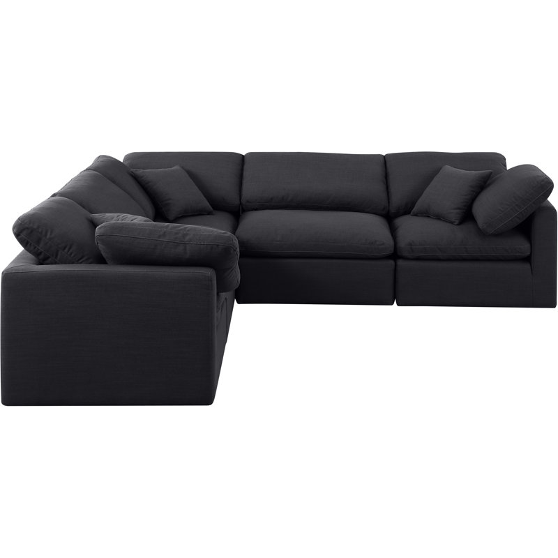 Canapé modulaire en coin 5 pièces Hinami, Tissu texturé en lin noir