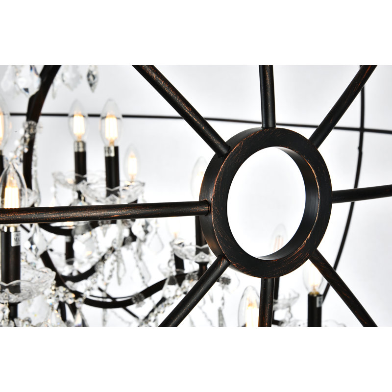 Lustre en forme de globe unique à 25 lumières avec détails en cristal Svante, Bronze foncé, Cristal (transparent)