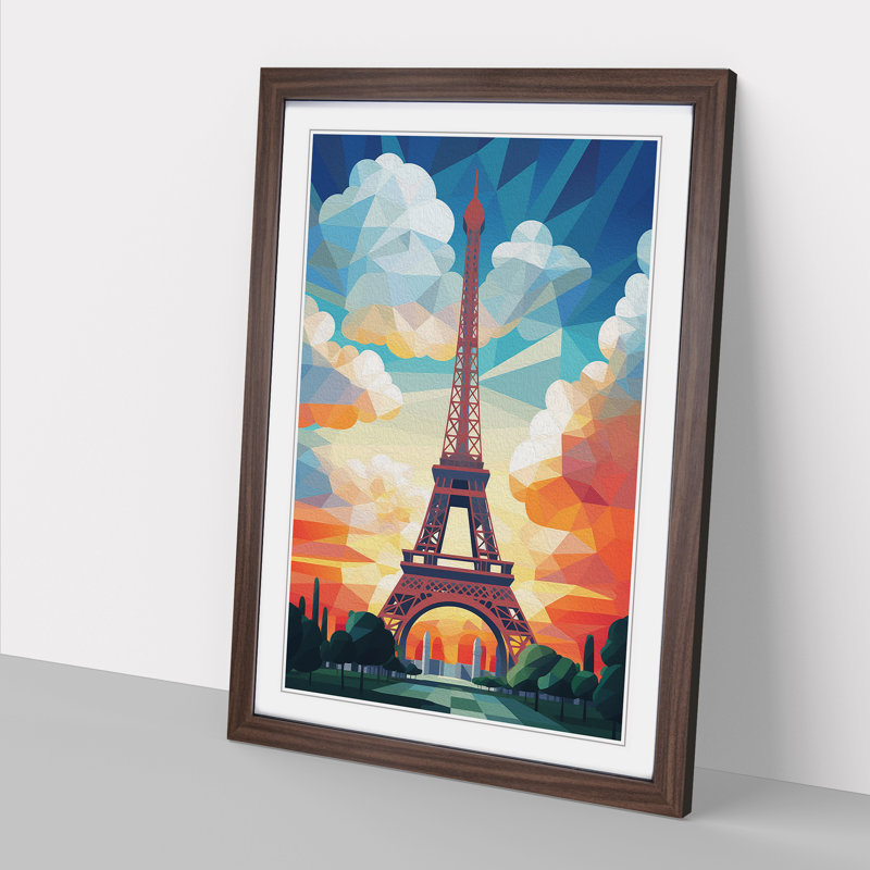 Eiffel Tower Geometric - Single Picture Frame Print on Wood, 46" H x 34" W x 2" D, Walnut