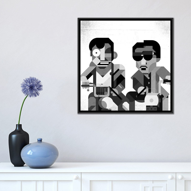 « garçons on cyclomoteurs », impression sur toile, H 18 po x l 18 po x P 1,5 po, Toile avec cadre noir, Pas de tapis