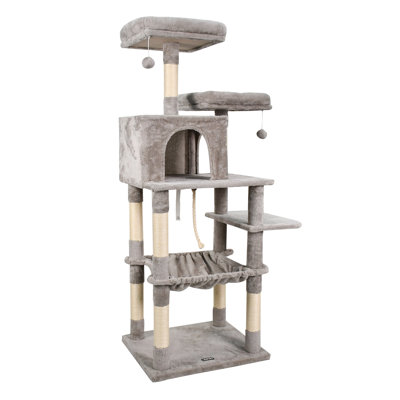GOOPAWS 34-in Faux Fur Top Perch Cat Tree & Condo, Cream