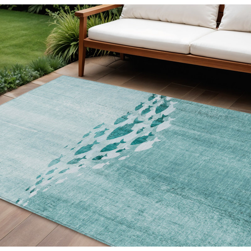 Tapis bleu sarcelle lavable 10 pi x 14 pi bleu turquoise et ivoire
