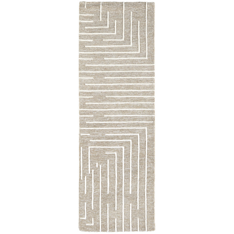 Fenner Transitional Geometric, Taupe/Ivory Area Rug, Runner 2'6" x 8'