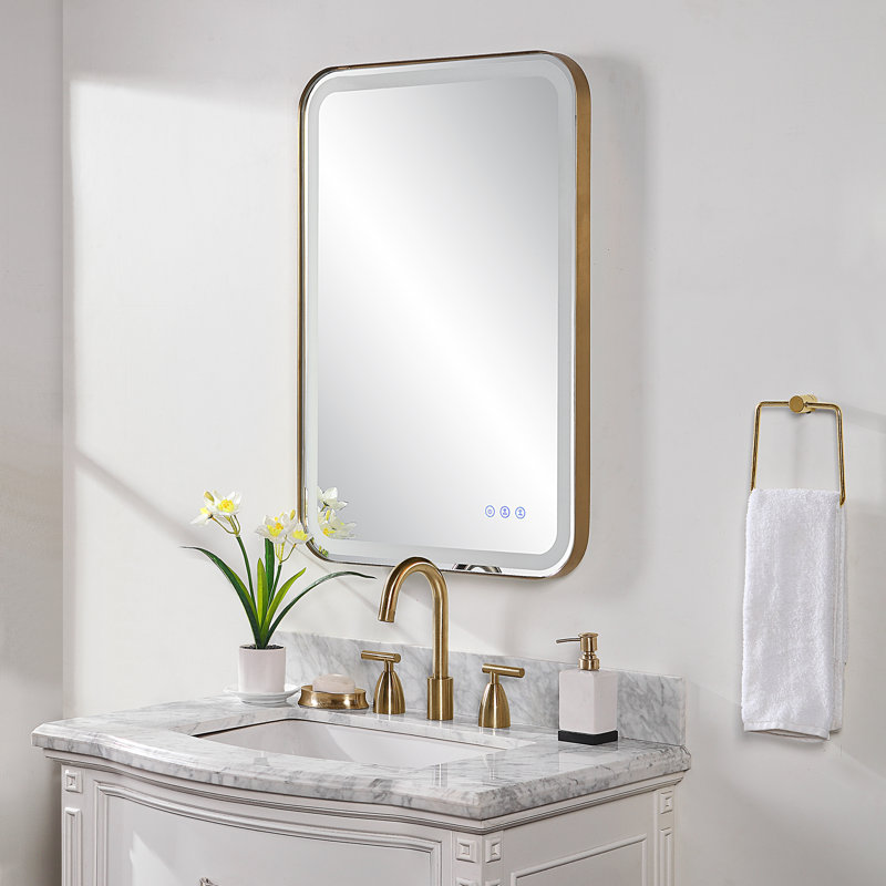 Rectangular Gold Stainless Steel LED Vanity Mirror