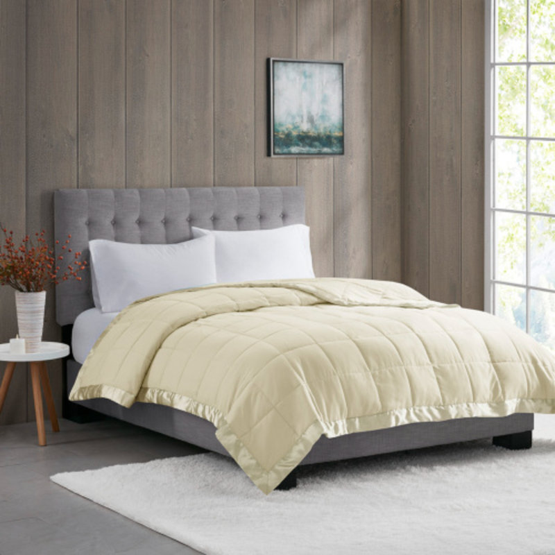 Couverture légère en duvet synthétique avec bordure en satin, couleur crème, format king, Cream