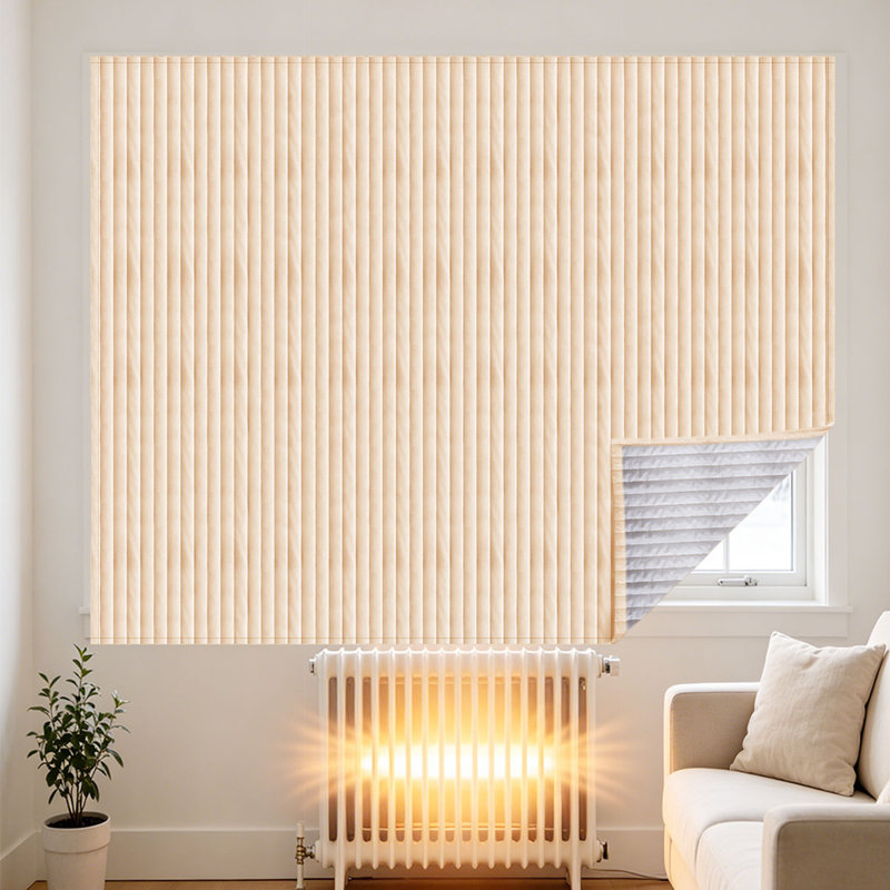1 Panel Vertical Stitched Quilted Thermal Insulated Curtain, Beige Heavy Duty Window Drape, Noise Reducing, Cold & Heat Blocking, Energy Efficient, For Bedroom/Living Room
